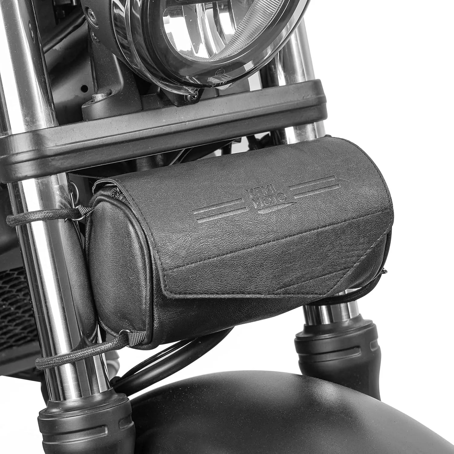 KEMIMOTO Motorcycle Front Fork Bag Handlebar Roll Tool Bag Leather 3L Compatible with Universal Motorcycle Dyna Softail Sportster Crusier