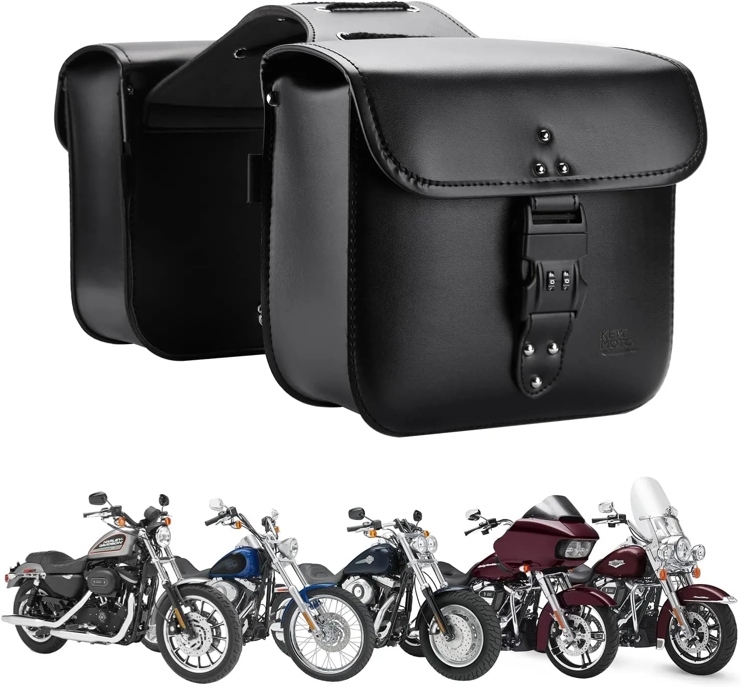 KEMIMOTO Motorcycle Saddlebags Throw Over Saddle bags with lock Small Size Panniers 14L Side Bags for Sportster Softail Rebel Dyna Road King Synthetic Leather Universal Black