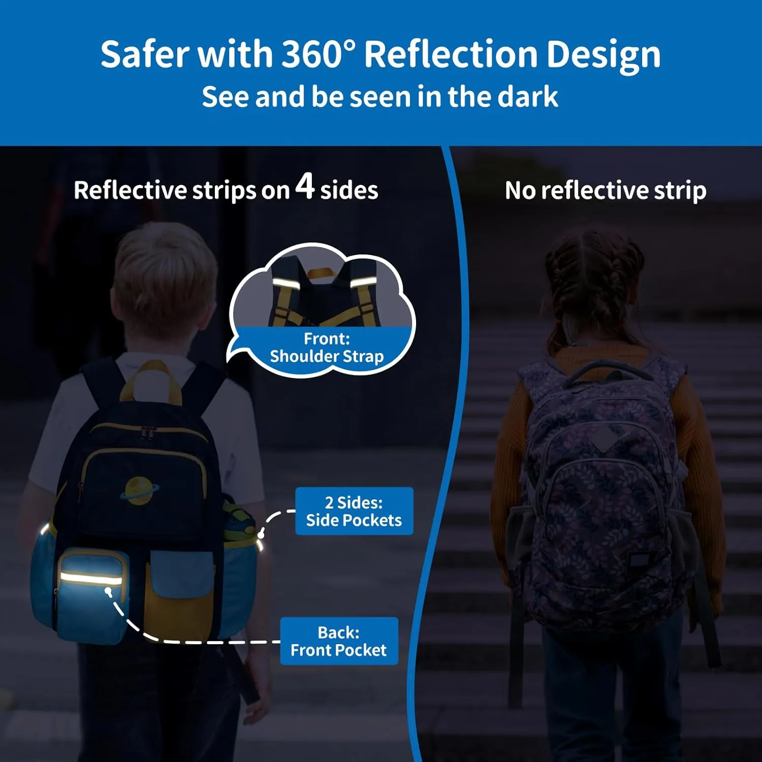Kids Backpack Boys - 15 Inch Preschool Kindergarten Bookbag for Children 3 to 8, Lightweight School Bags for Elementary 1st 2nd Grade Kids Travel Backpack with Chest Strap, Dark Blue Planet