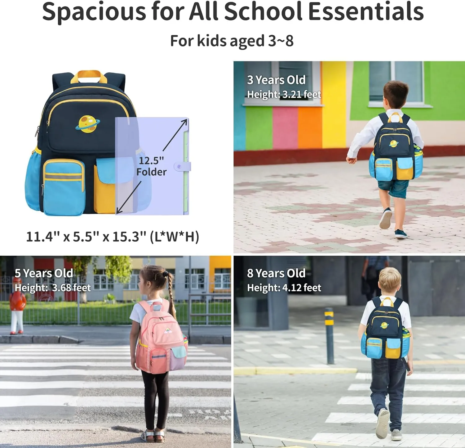Kids Backpack Boys - 15 Inch Preschool Kindergarten Bookbag for Children 3 to 8, Lightweight School Bags for Elementary 1st 2nd Grade Kids Travel Backpack with Chest Strap, Dark Blue Planet
