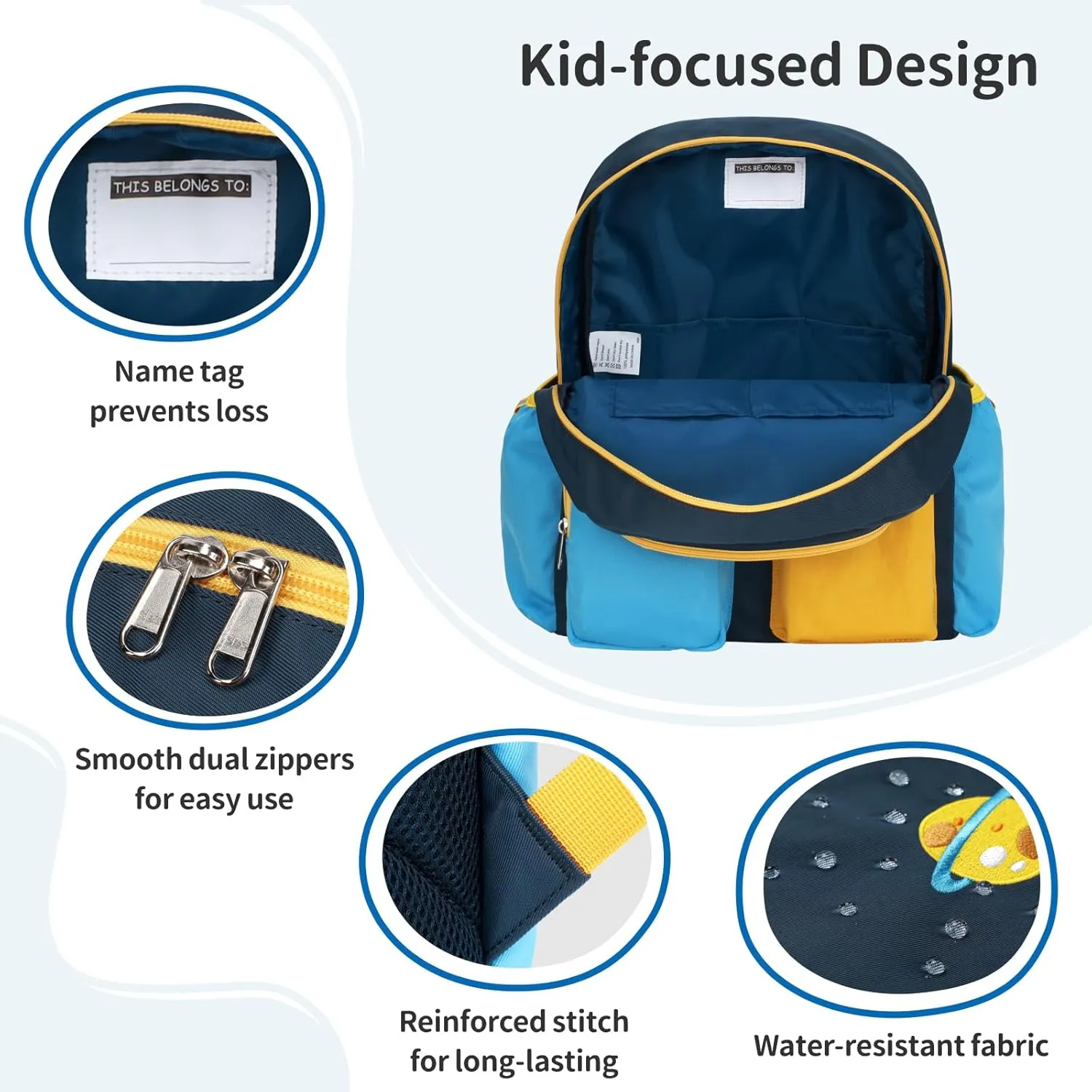 Kids Backpack Boys - 15 Inch Preschool Kindergarten Bookbag for Children 3 to 8, Lightweight School Bags for Elementary 1st 2nd Grade Kids Travel Backpack with Chest Strap, Dark Blue Planet