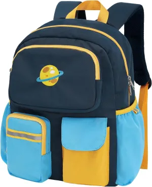Kids Backpack Boys - 15 Inch Preschool Kindergarten Bookbag for Children 3 to 8, Lightweight School Bags for Elementary 1st 2nd Grade Kids Travel Backpack with Chest Strap, Dark Blue Planet