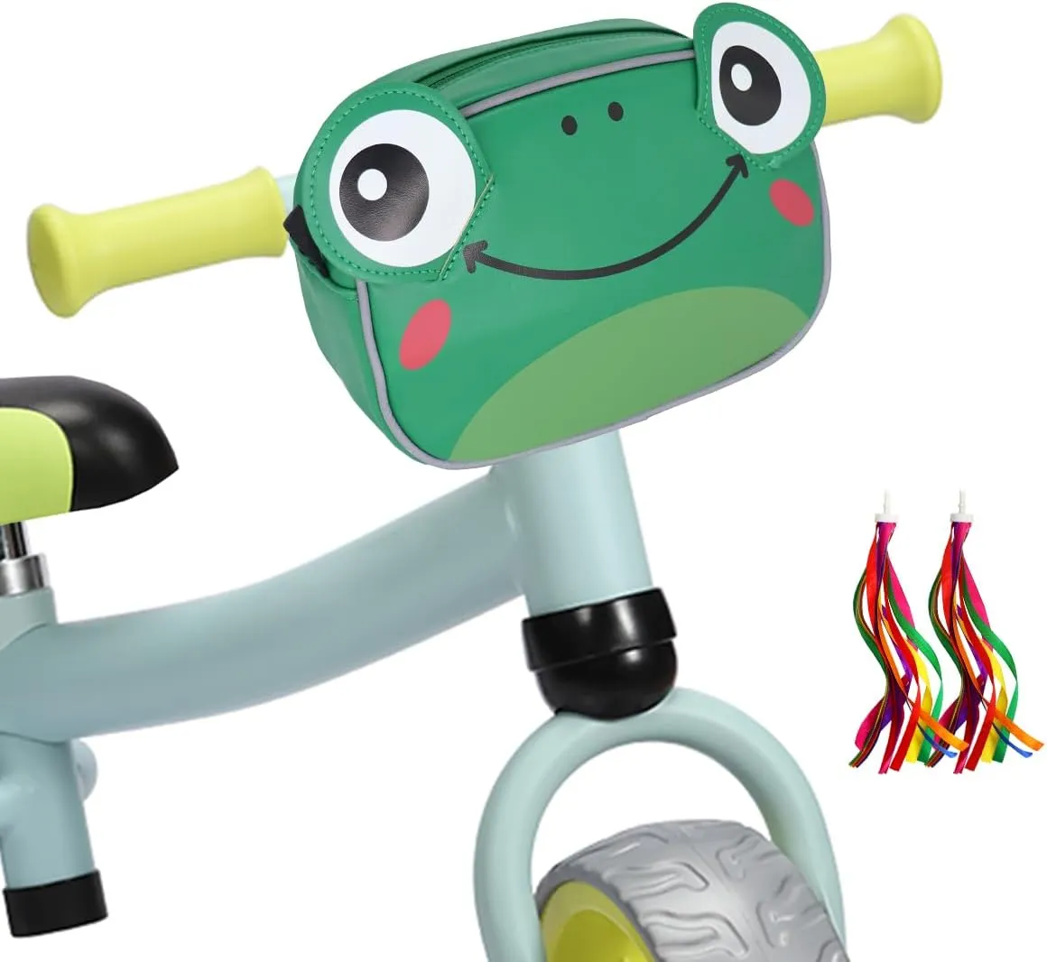 Kids Bike Basket with Shoulder Strap and 2 Bike Streamers Tassels - Water Resistant Handlebar Bag Gift for Boys Girls Toddlers