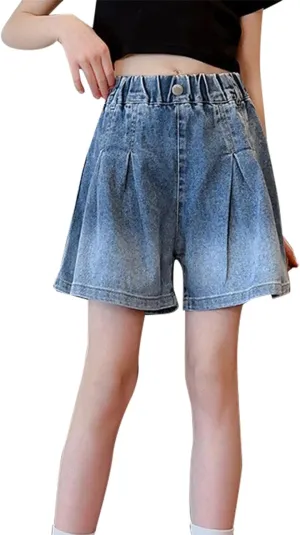 Kids Girls Denim Summer Shorts Gradient Ruffle Jean Toddler High Waist Elastic Waistband Wide Leg Jeans Denim Shorts
