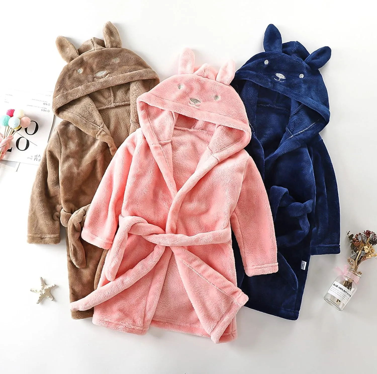 Kids Toddler Flannel Bath Ro𝐛e Winter Cute Animals Hooded Bath Ro𝐛e Long Sleeve Solid Color Little Boy Dinosaur paj𝐚mas
