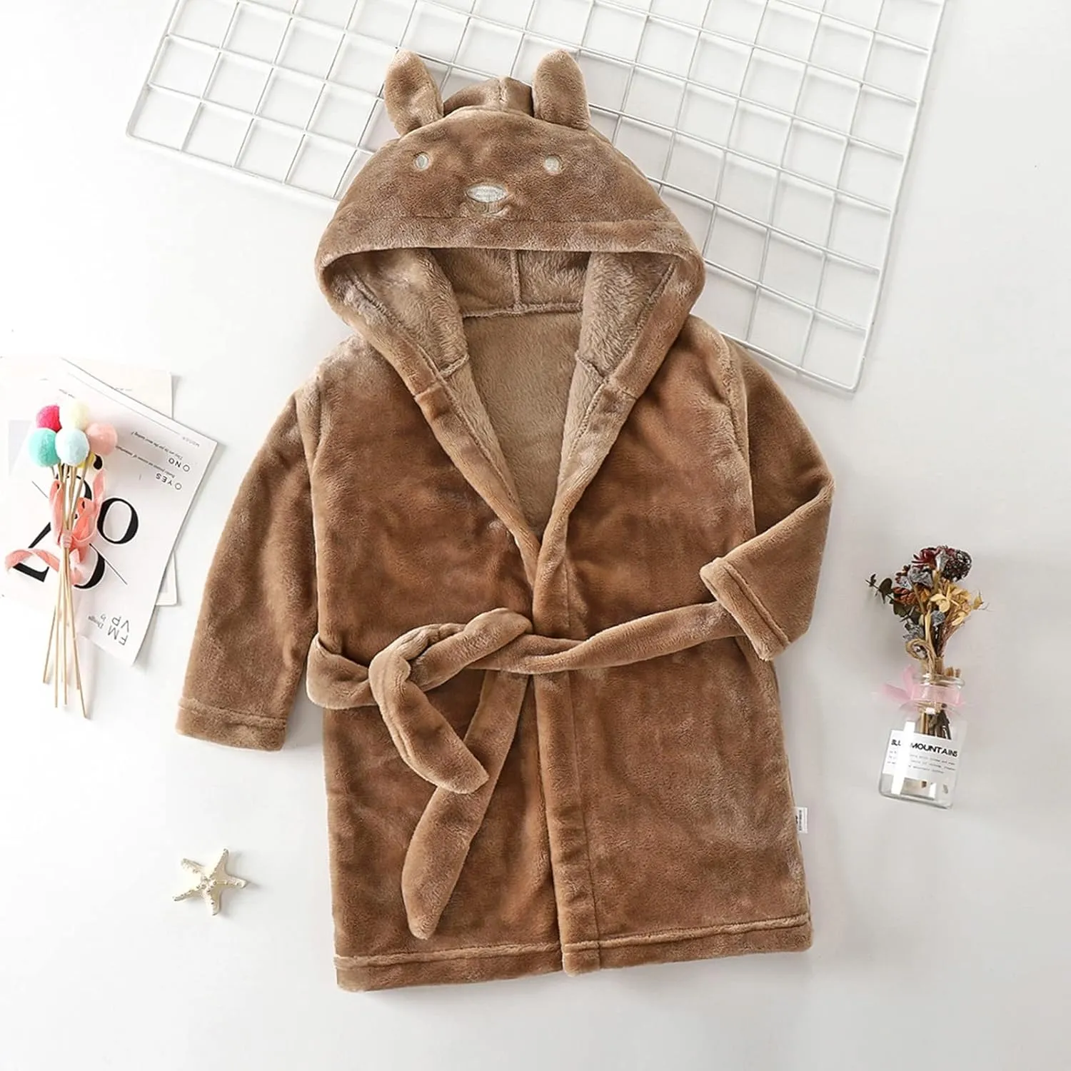 Kids Toddler Flannel Bath Ro𝐛e Winter Cute Animals Hooded Bath Ro𝐛e Long Sleeve Solid Color Little Boy Dinosaur paj𝐚mas