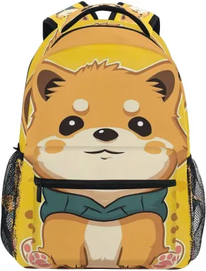 Kigai Cute Corgi Student Backpack With Name Tag Casual Daypacks Outdoor Sports Rucksack School Shoulder Bag for Boys Girls-11.4x6.9x16in