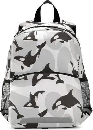 Killer Whale Orca Mini Backpack Schoolbag Kids Daypack Toddler Travel School Bag for Kindergarten Preschool Nursery Children Boys Girls with Chest Strap