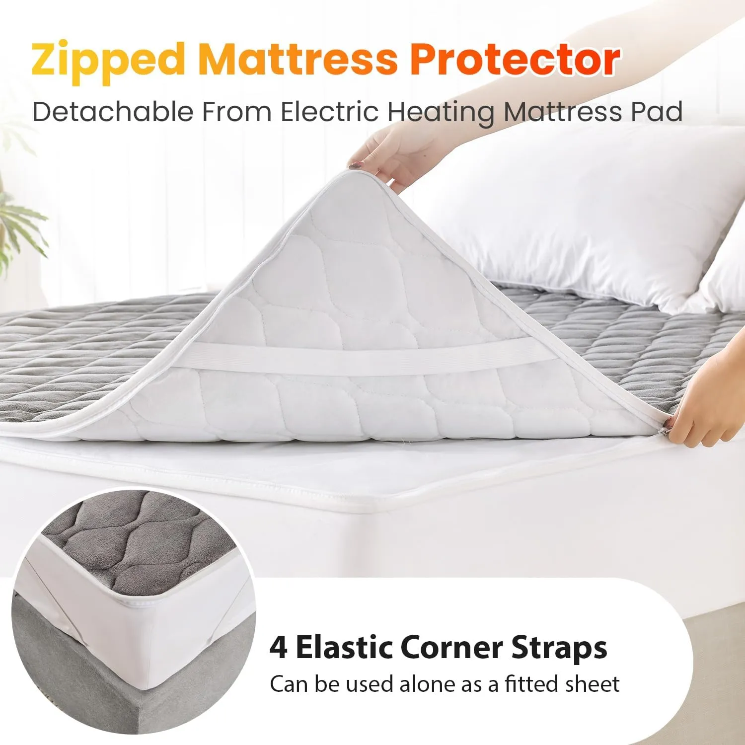 King Heated Mattress Pad Dual Control, Bed Warmer with 10 Heat Setting, Auto Shut Off Timer, Deep Pocket Electric Mattress Pad with Zipper, ETL Certified, Machine Washable, 78" x 80", Grey