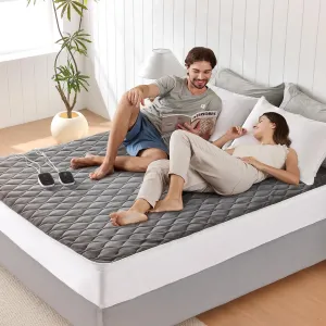 King Heated Mattress Pad Dual Control, Bed Warmer with 10 Heat Setting, Auto Shut Off Timer, Deep Pocket Electric Mattress Pad with Zipper, ETL Certified, Machine Washable, 78" x 80", Grey