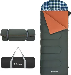 KingCamp 3-in-1 Sleeping Bag for Adults Cold & Warm Weather, XL Size for Big & Tall Individuals, Waterproof, Flannel Lining, Extra Length-Ideal for Camping & Backpacking