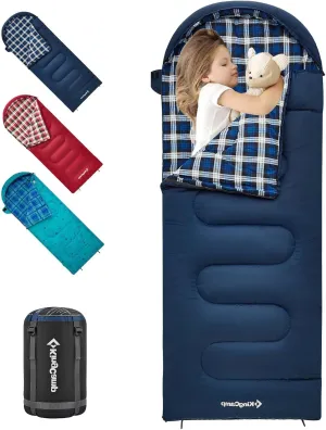 KingCamp 45°F Kids Sleeping Bag, Lightweight Waterproof & Compact Flannel Sleeping Bags Cold Weather & Warm Youth Essentials Gear Accessories for Camping, Fits 10-12 Children up to 5'5" Tall