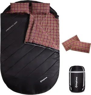 KingCamp Double Sleeping Bag for Adults, Queen Size 2 Person XXL Flannel Sleeping Bag, Waterproof Lightweight Flannel Quilt with 2 Pillows, Perfect for Couples Family Camping Hiking