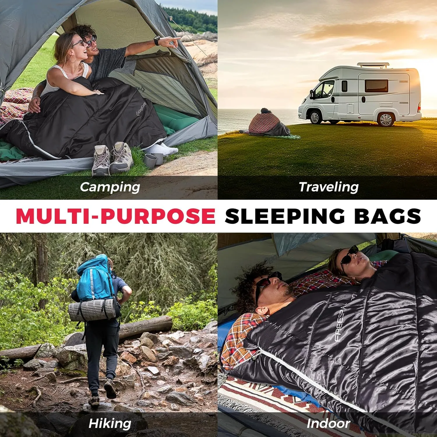 KingCamp Double Sleeping Bag for Adults, Queen Size 2 Person XXL Flannel Sleeping Bag, Waterproof Lightweight Flannel Quilt with 2 Pillows, Perfect for Couples Family Camping Hiking