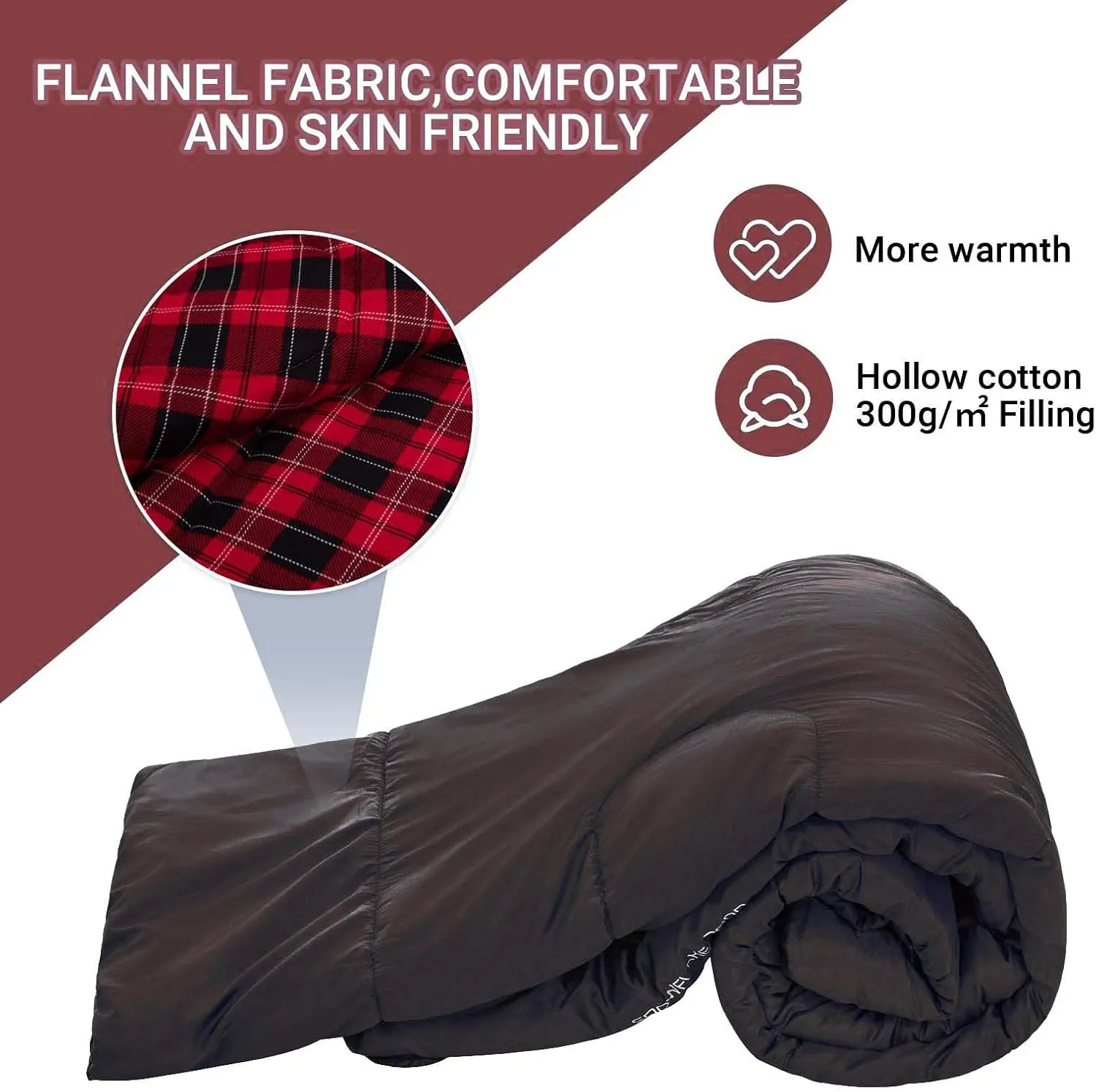 KingCamp Double Sleeping Bag for Adults, Queen Size 2 Person XXL Flannel Sleeping Bag, Waterproof Lightweight Flannel Quilt with 2 Pillows, Perfect for Couples Family Camping Hiking