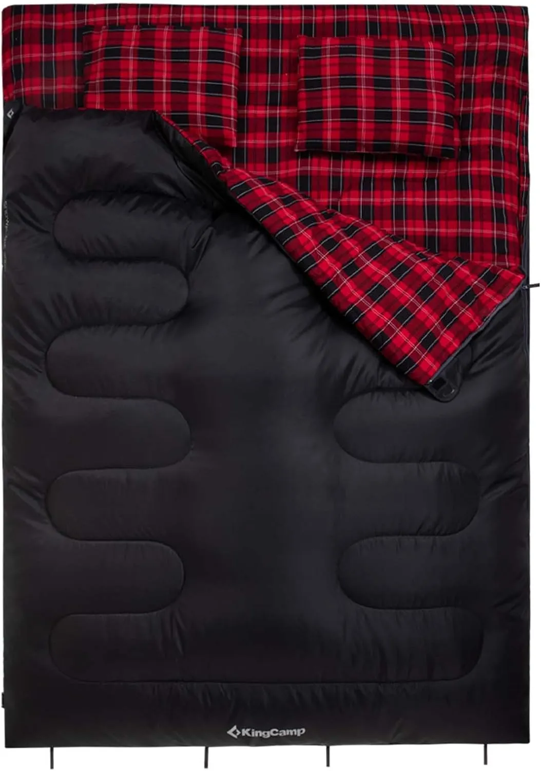 KingCamp Double Sleeping Bag for Adults, Queen Size 2 Person XXL Flannel Sleeping Bag, Waterproof Lightweight Flannel Quilt with 2 Pillows, Perfect for Couples Family Camping Hiking