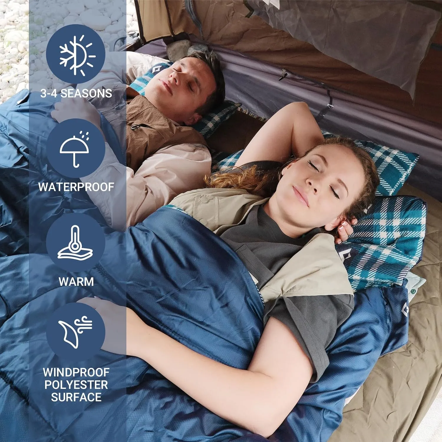 KingCamp Double Sleeping Bag for Adults, Queen Size 2 Person XXL Flannel Sleeping Bag, Waterproof Lightweight Flannel Quilt with 2 Pillows, Perfect for Couples Family Camping Hiking