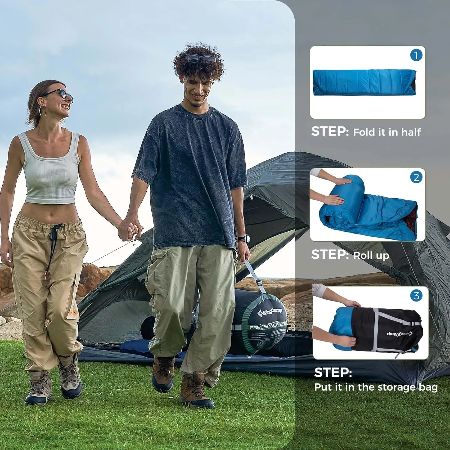 KingCamp Double Sleeping Bag for Adults, Queen Size 2 Person XXL Flannel Sleeping Bag, Waterproof Lightweight Flannel Quilt with 2 Pillows, Perfect for Couples Family Camping Hiking