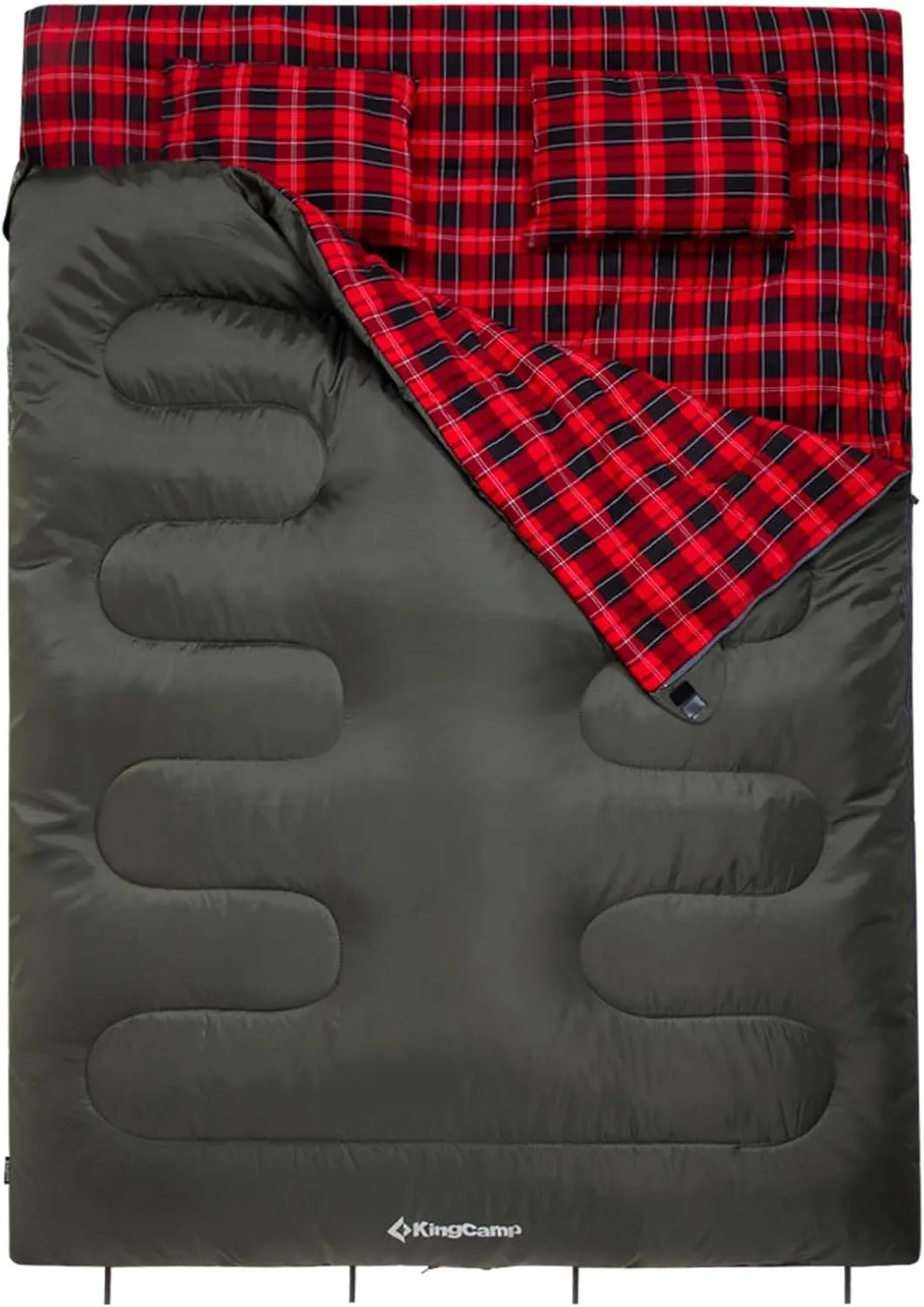 KingCamp Double Sleeping Bag for Adults, Queen Size 2 Person XXL Flannel Sleeping Bag, Waterproof Lightweight Flannel Quilt with 2 Pillows, Perfect for Couples Family Camping Hiking