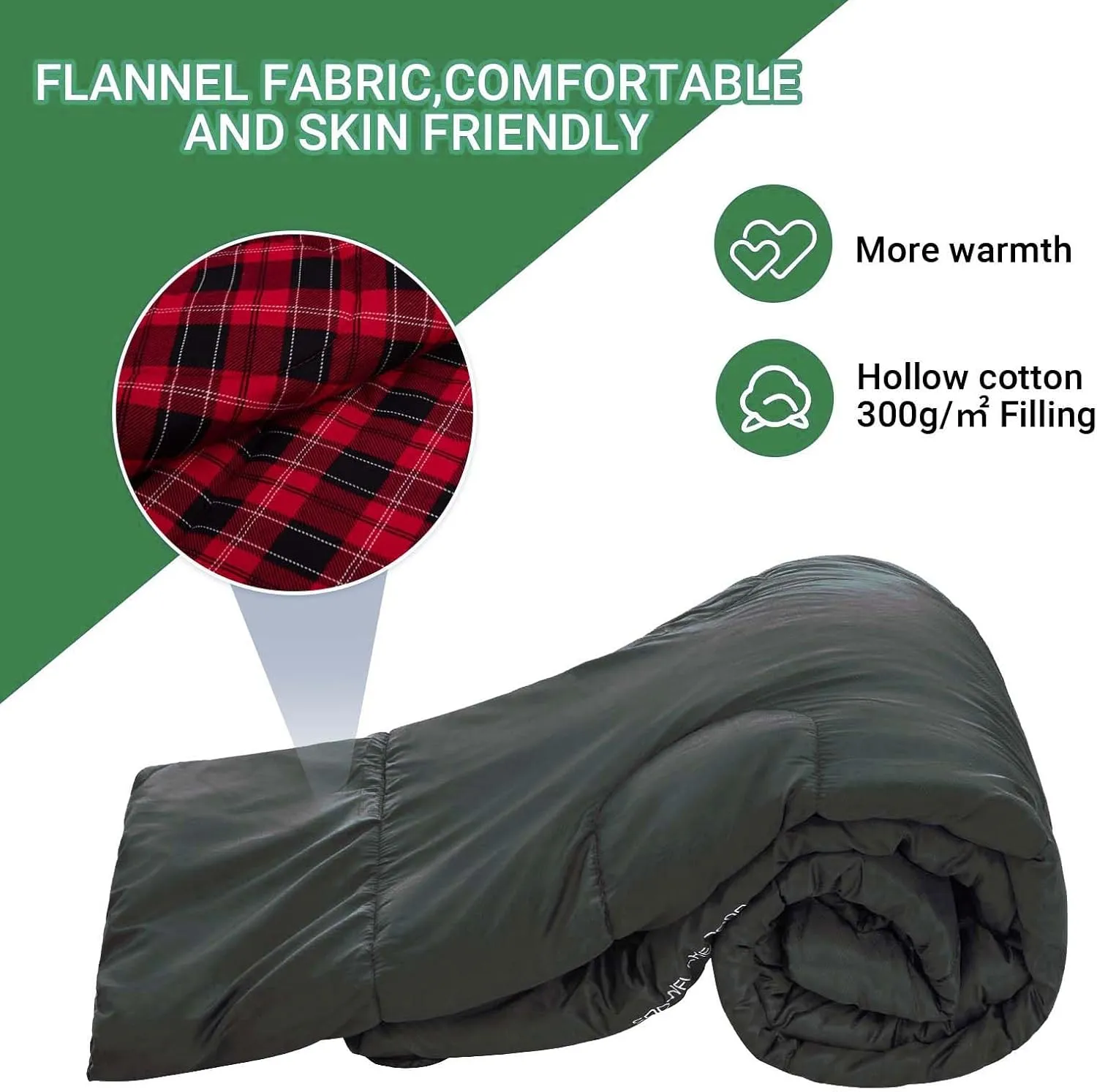 KingCamp Double Sleeping Bag for Adults, Queen Size 2 Person XXL Flannel Sleeping Bag, Waterproof Lightweight Flannel Quilt with 2 Pillows, Perfect for Couples Family Camping Hiking