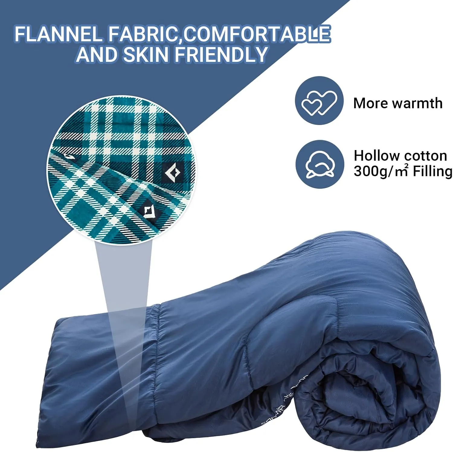 KingCamp Double Sleeping Bag for Adults, Queen Size 2 Person XXL Flannel Sleeping Bag, Waterproof Lightweight Flannel Quilt with 2 Pillows, Perfect for Couples Family Camping Hiking