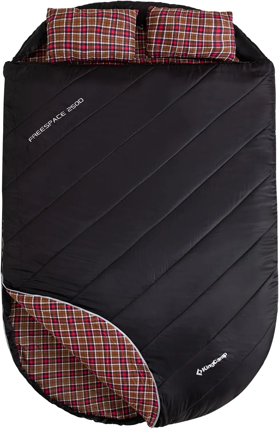 KingCamp Double Sleeping Bag for Adults, Queen Size 2 Person XXL Flannel Sleeping Bag, Waterproof Lightweight Flannel Quilt with 2 Pillows, Perfect for Couples Family Camping Hiking