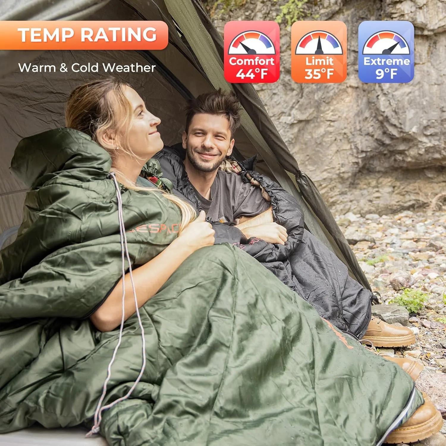 KingCamp Sleeping Bag for Adults, Cold Weather & Warm Extra Wide Big & Tall XL Portable Waterproof Flannel Sleeping Bags, Essentials Gear Accessories for Camping Backpacking Hiking Indoor & Outdoor