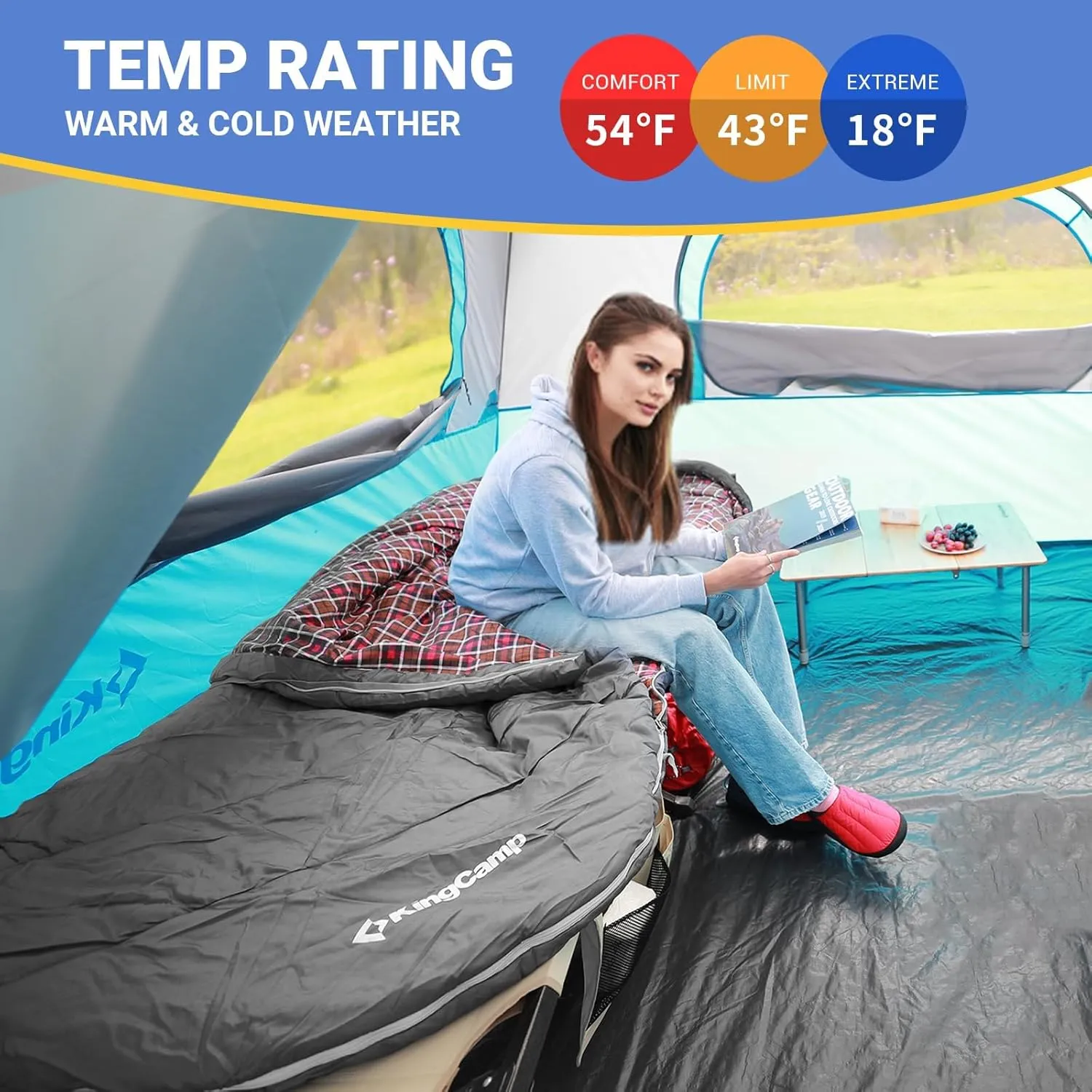 KingCamp Sleeping Bag for Adults, Cold Weather & Warm Extra Wide Big & Tall XL Portable Waterproof Flannel Sleeping Bags, Essentials Gear Accessories for Camping Backpacking Hiking Indoor & Outdoor