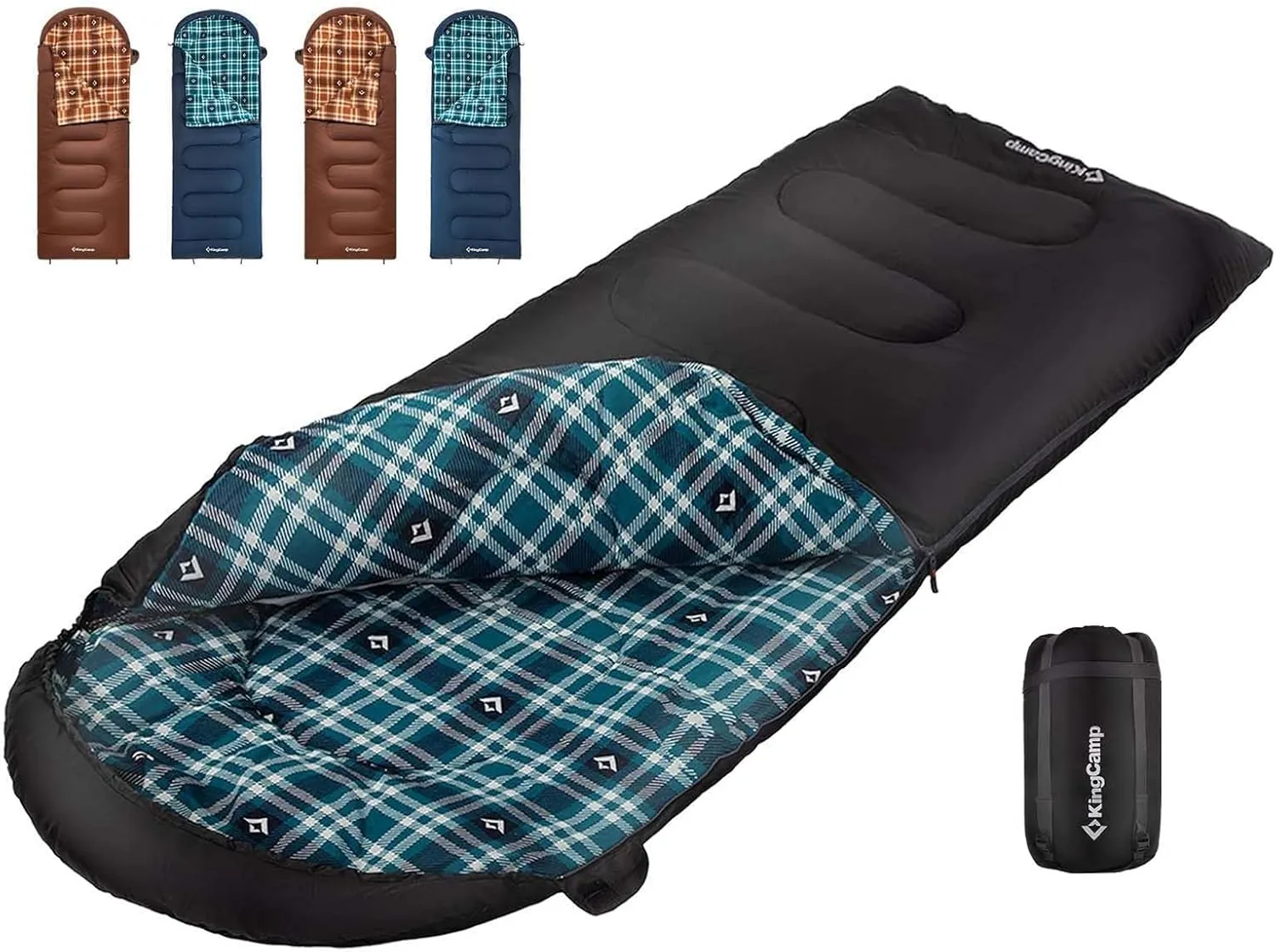 KingCamp Sleeping Bag for Adults, Cold Weather & Warm XL Big and Tall Flannel Sleeping Bags with Compression Sack Portable Waterproof Essentials Gear Accessories for Outdoor Camping