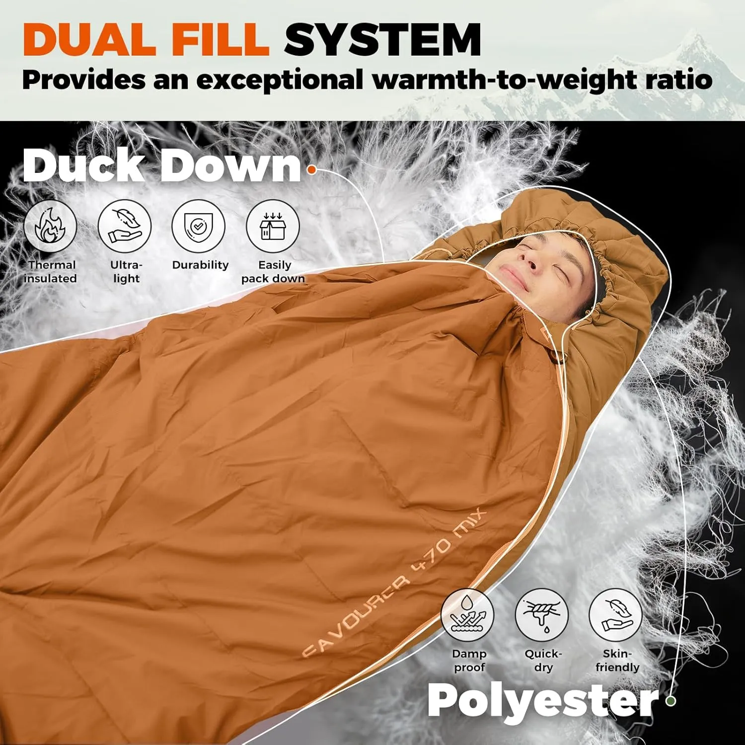 KingCamp Sleeping-Bags Down Sleeping Bag for Adults, Recycled 700 FP Cold Weather 3-4 Season Sleeping Bag