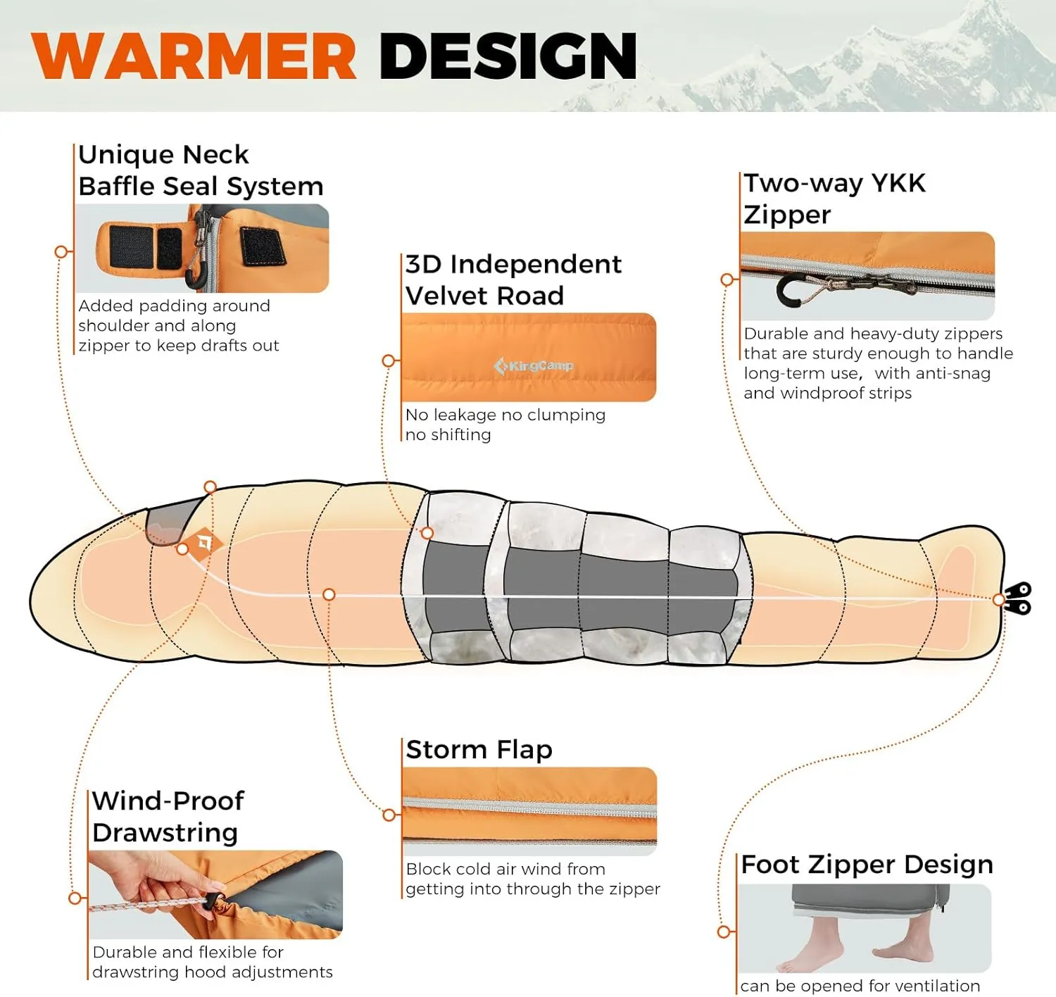 KingCamp Sleeping-Bags Down Sleeping Bag for Adults, Recycled 700 FP Cold Weather 3-4 Season Sleeping Bag