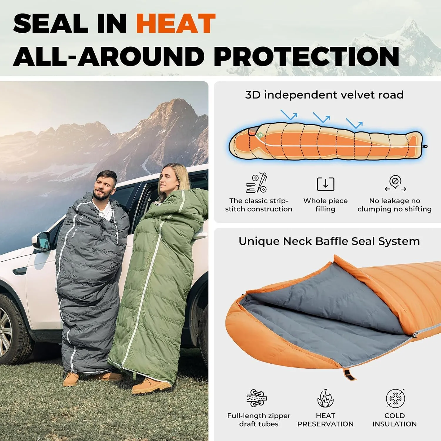 KingCamp Sleeping-Bags Down Sleeping Bag for Adults, Recycled 700 FP Cold Weather 3-4 Season Sleeping Bag