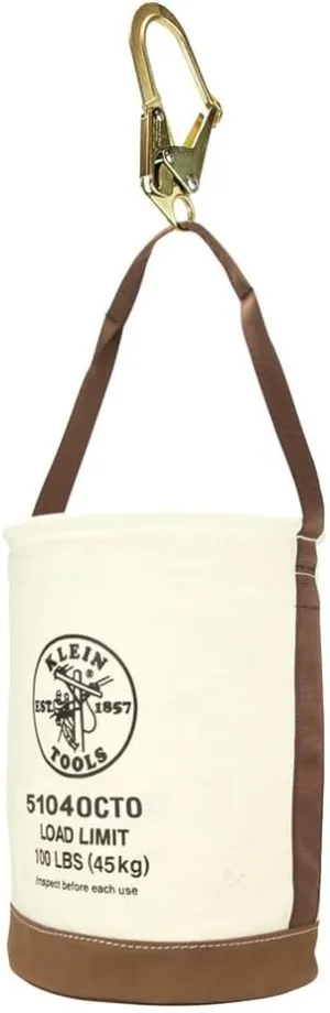 Klein Tools 5104OCTO Canvas Bucket with Leather Bottom and 6 D-Ring Connection Points on Interior, Load Rated up to 100-Pounds