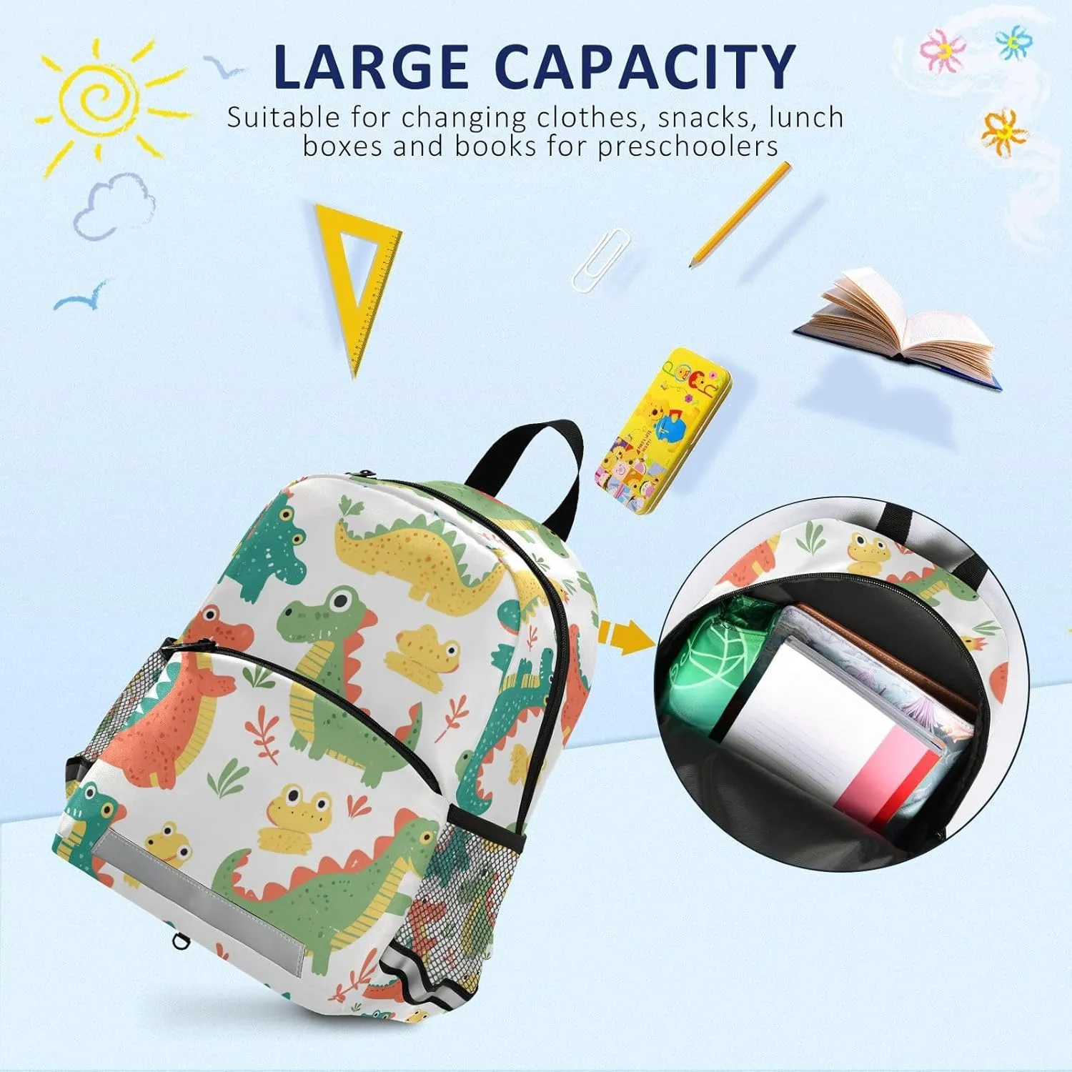 KLL Cute Cartoon Crocodile Alligator Baby Children Preschool Backpack Lightweight Mini Bookbag with Reflective Strips Travel