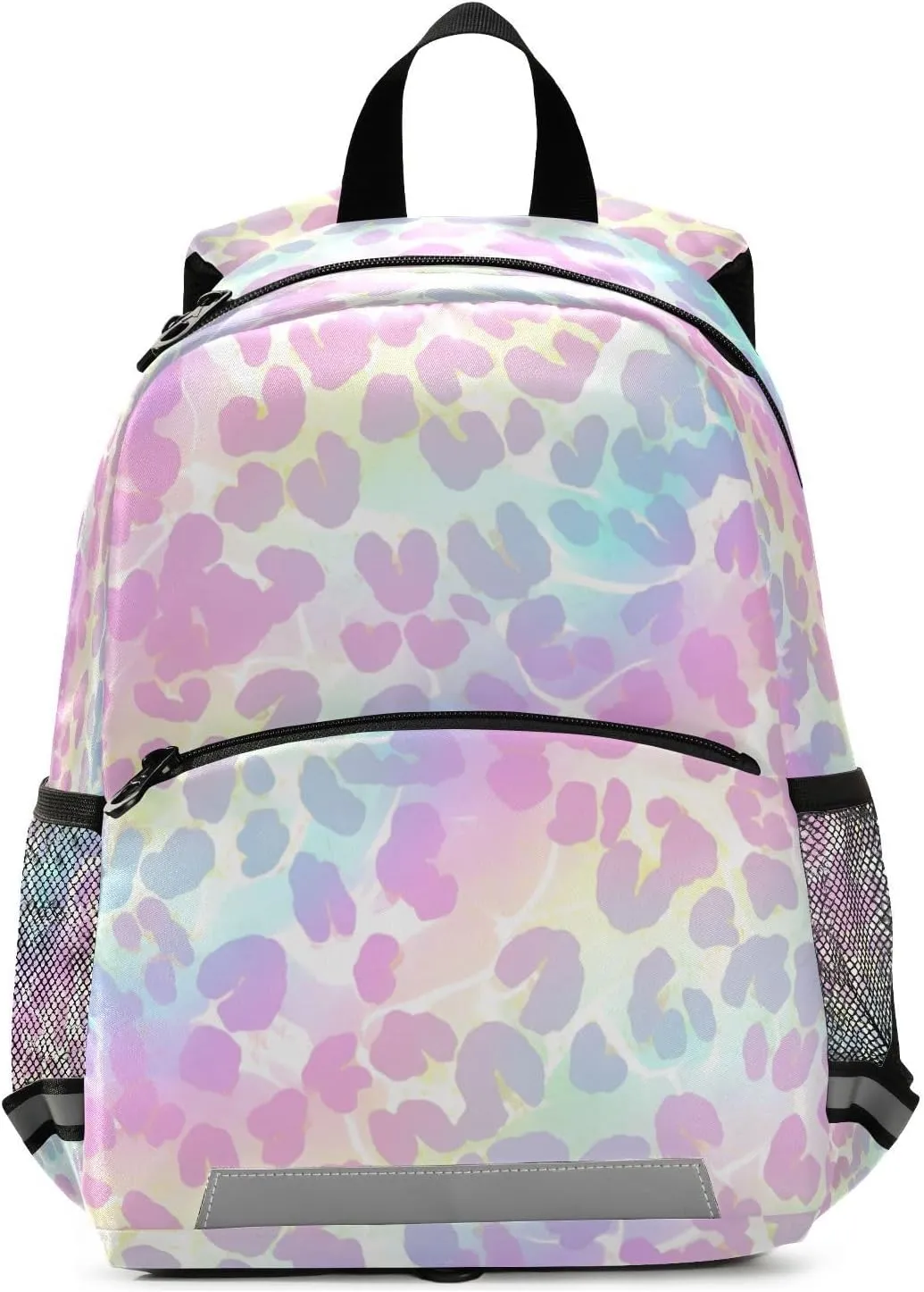 KLL Cute Little Girls Backpack Holographic Leopard Print on Gradient Copper Cute Travel Daypack Bookbag with Reflective