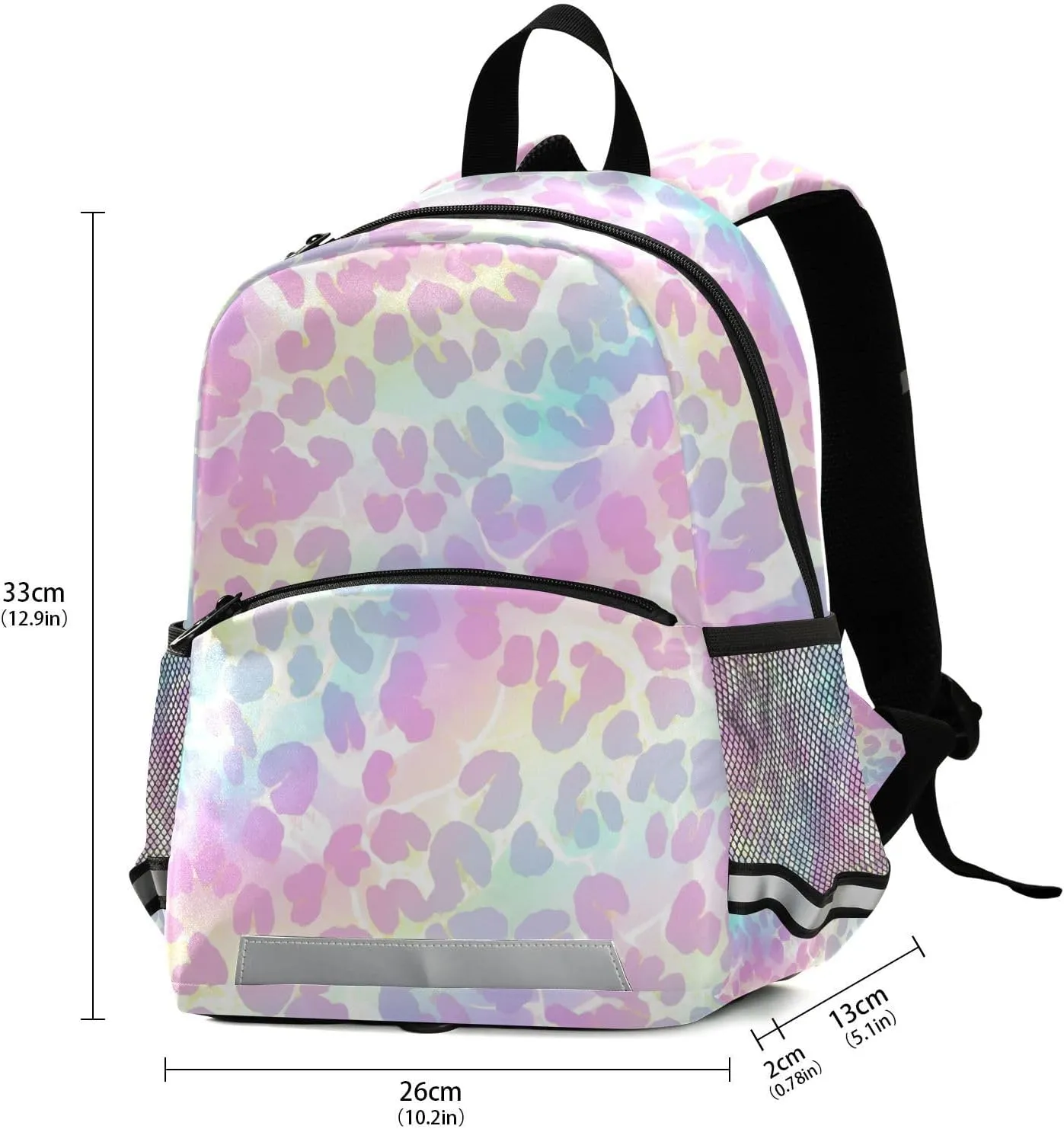 KLL Cute Little Girls Backpack Holographic Leopard Print on Gradient Copper Cute Travel Daypack Bookbag with Reflective