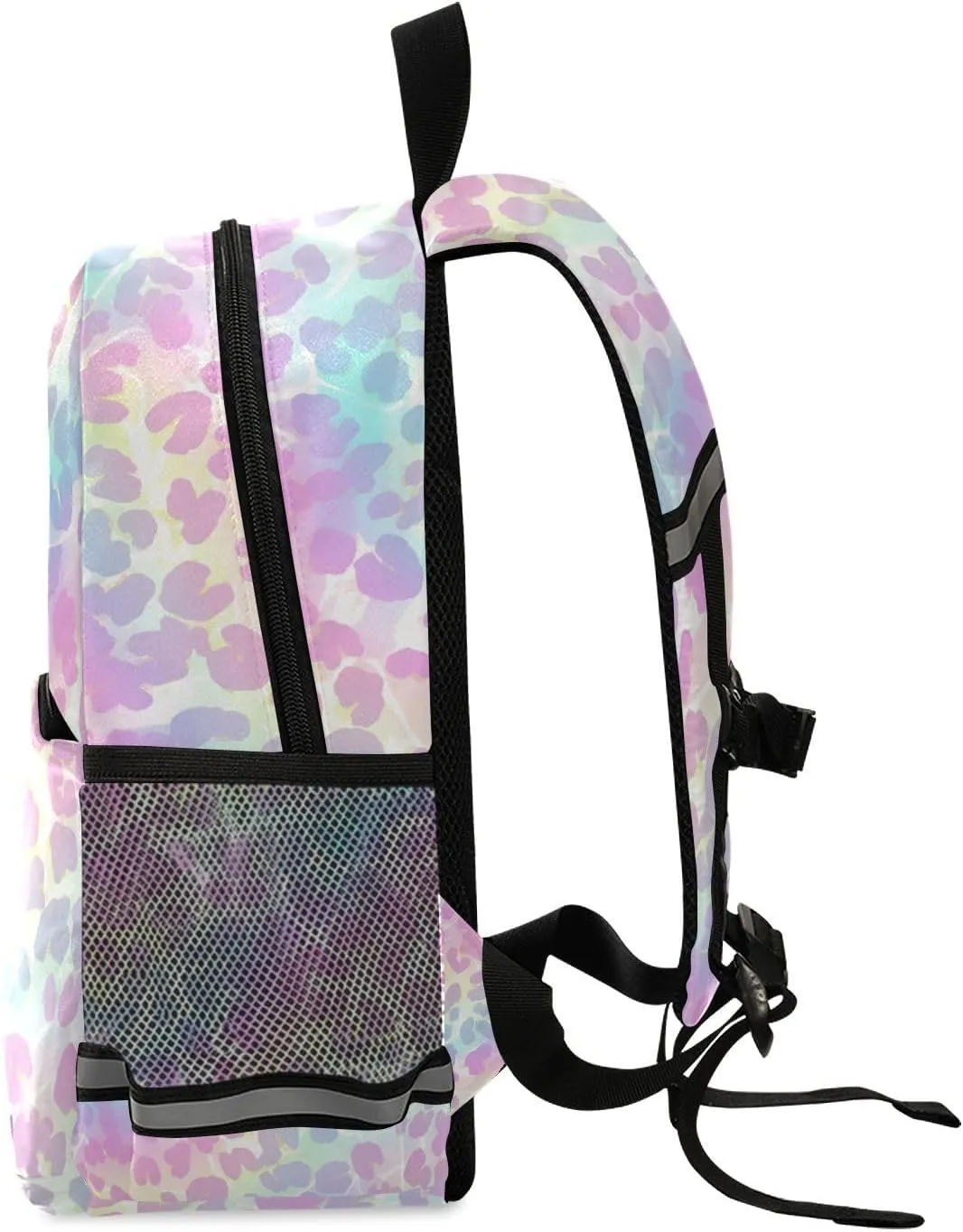 KLL Cute Little Girls Backpack Holographic Leopard Print on Gradient Copper Cute Travel Daypack Bookbag with Reflective
