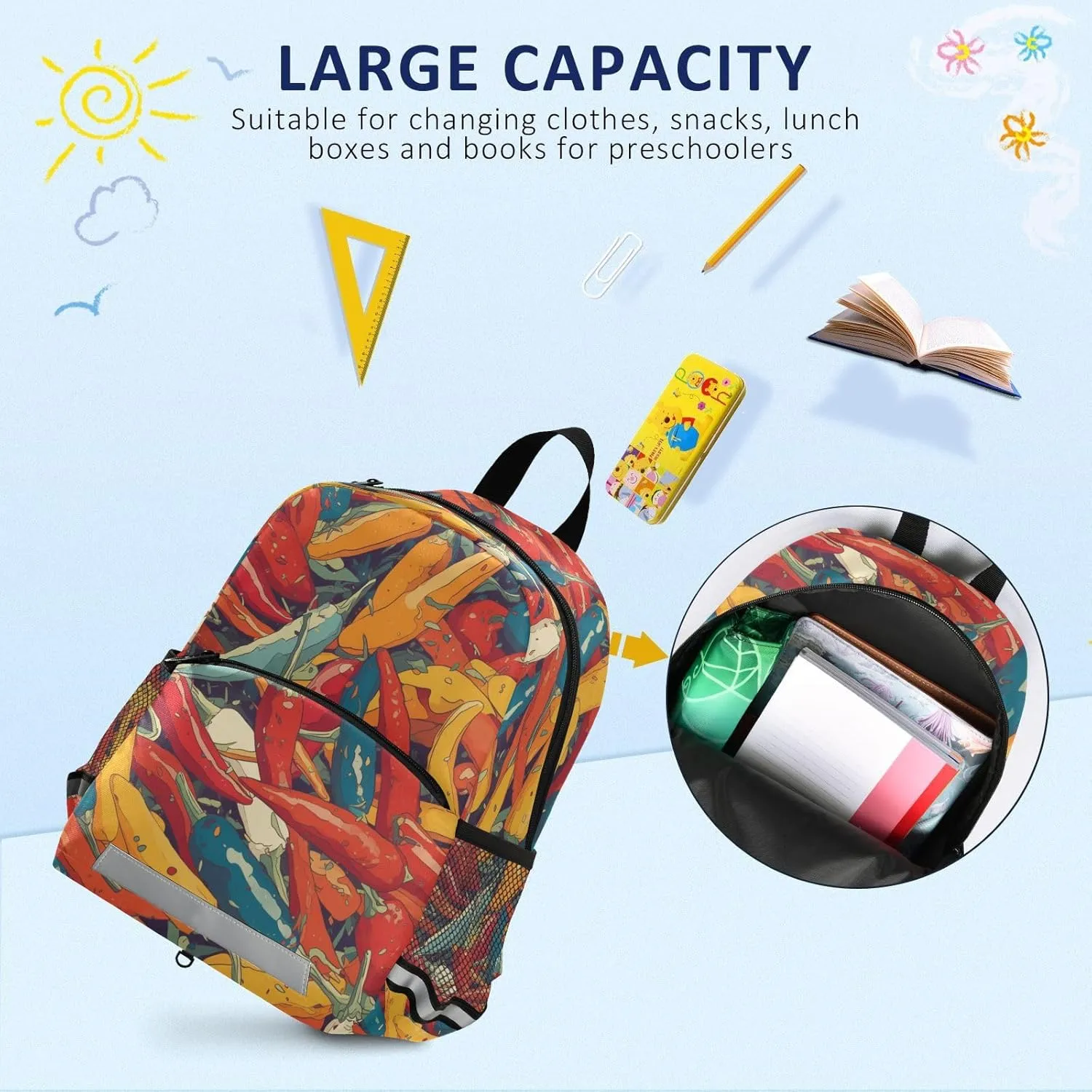 KLL Hot Chili Peppers Seamless Pattern Kindergarten Preschool Backpack Waterproof Mini Bookbag for Primary School Travel