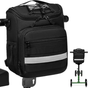 Knee Walker Handlebar Bag - Tactical Knee Walker Accessories Bag with Insulated Pocket & Shoulder Strap (Black)