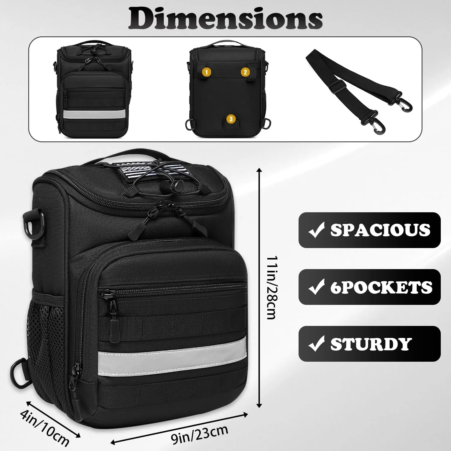 Knee Walker Handlebar Bag - Tactical Knee Walker Accessories Bag with Insulated Pocket & Shoulder Strap (Black)