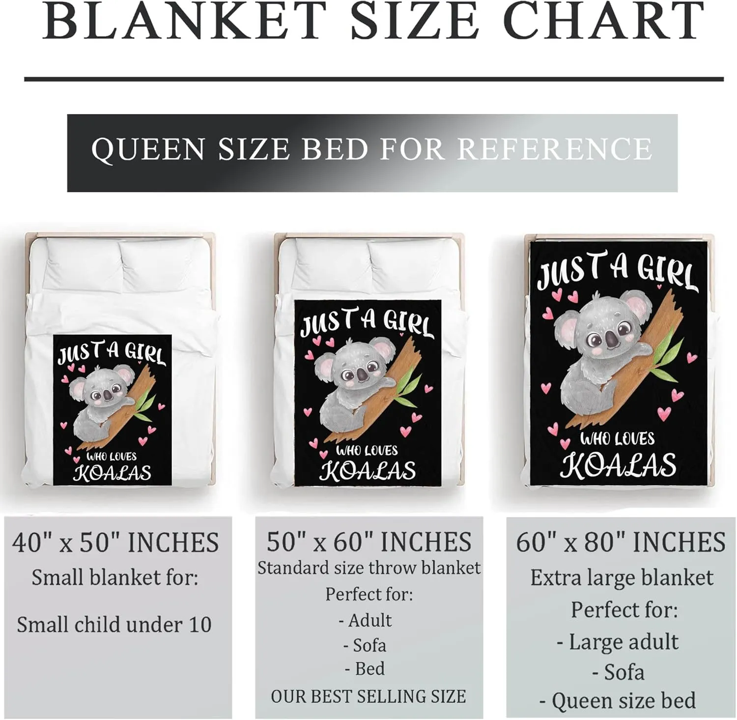 Koala Blanket Ultra Soft Flannel Throw Blanket Just a Girl Who Loves Koalas Blankets for Kids Adults Women Gifts 50"X 40"