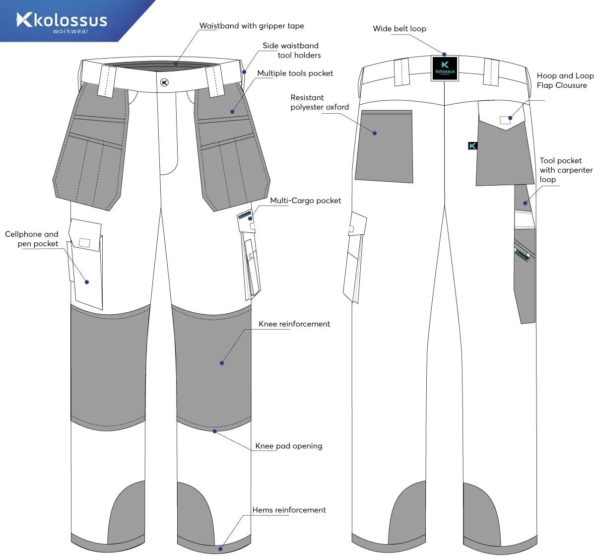 Kolossus Mens Strength Utility Cargo Work Pant - 12 Pockets and PE Reinforced Knees Tactical Pants