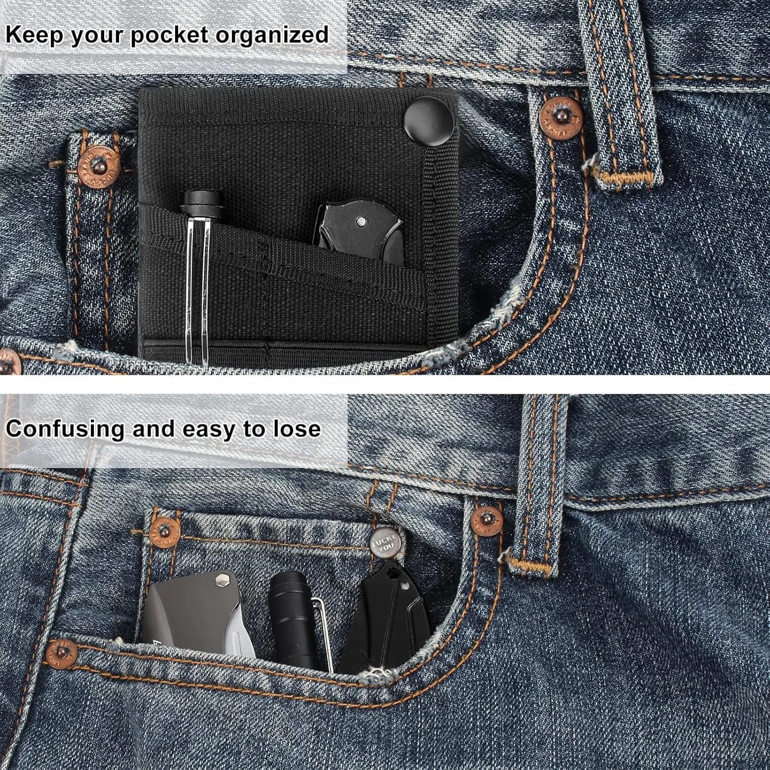 Kosibate EDC Pouch, EDC Organizer, Mini Tool Pouch for Knife/Flashlight/Tactical Pen/Card-Men's Slim Pocket Organizer for Daily Carry (Black)