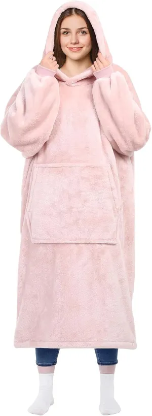 KPBLIS Wearable Blanket Hoodie Gifts for Women and Men, Oversized Hooded Blankets Sweatshirt Adult Birthday Gifts for Mom Girlfriend Gifts, Cozy Fleece Blanket with Sleeves and Giant Pocket, Pink