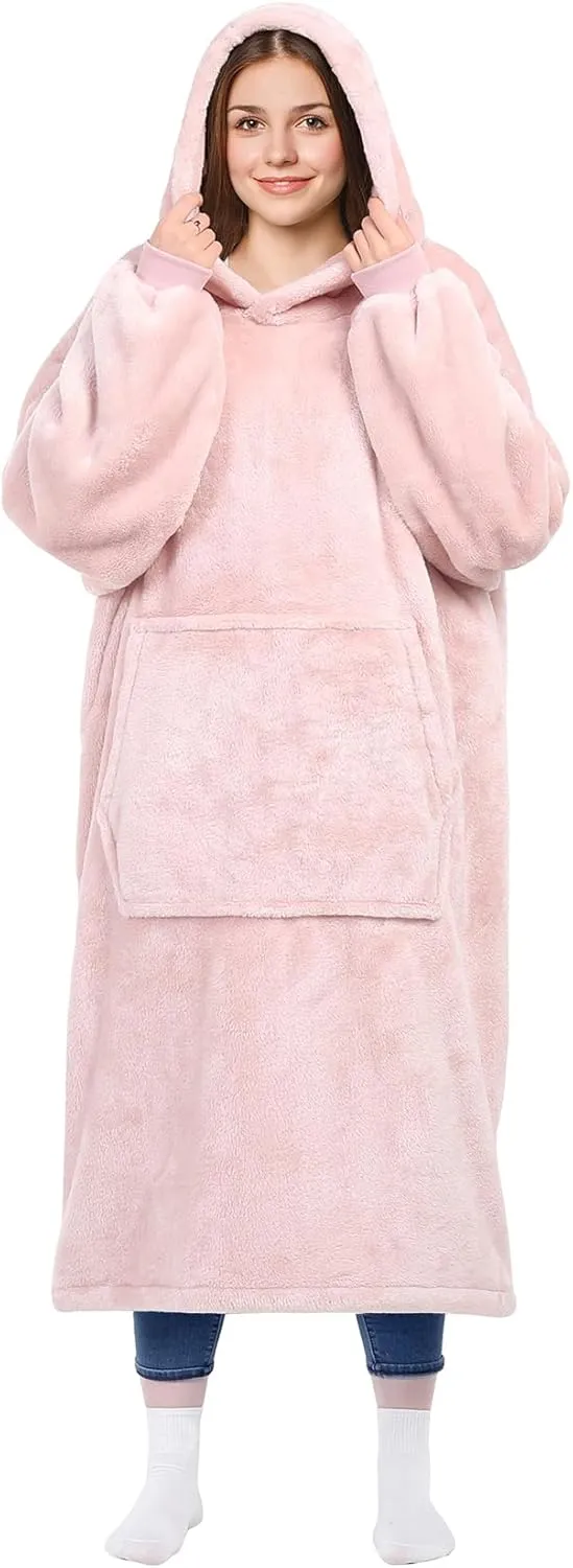 KPBLIS Wearable Blanket Hoodie Gifts for Women and Men, Oversized Hooded Blankets Sweatshirt Adult Birthday Gifts for Mom Girlfriend Gifts, Cozy Fleece Blanket with Sleeves and Giant Pocket, Pink