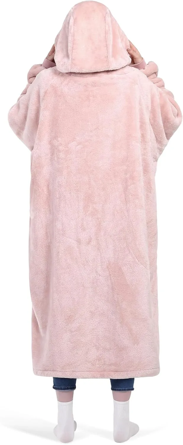 KPBLIS Wearable Blanket Hoodie Gifts for Women and Men, Oversized Hooded Blankets Sweatshirt Adult Birthday Gifts for Mom Girlfriend Gifts, Cozy Fleece Blanket with Sleeves and Giant Pocket, Pink