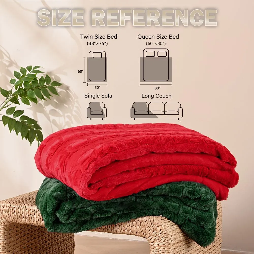 Krifey Faux Fur Throw Blanket, Super Soft Cozy Blanket, Luxury Fluffy Blanket Warm Bed Throw, Plush Christmas Blanket Gift for Women, Dark Green, 50" x 60"