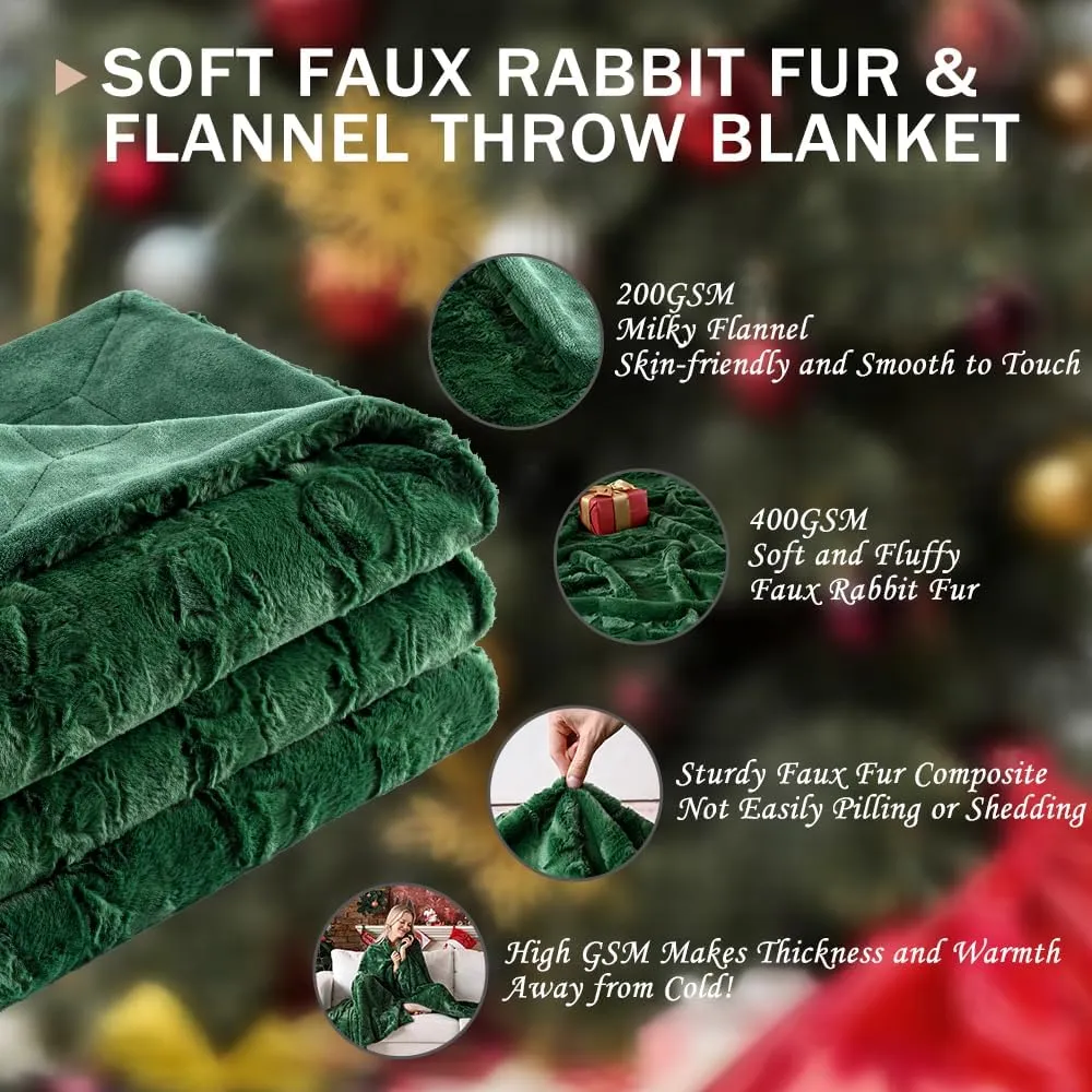 Krifey Faux Fur Throw Blanket, Super Soft Cozy Blanket, Luxury Fluffy Blanket Warm Bed Throw, Plush Christmas Blanket Gift for Women, Dark Green, 50" x 60"