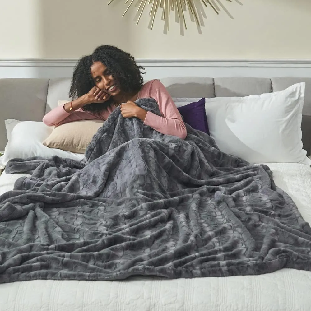 Krifey Oversized Faux Fur Blanket, Super Soft Cozy Blanket, Luxury Fluffy Throw Blanket Fuzzy Bed Throw Gray 60" x 80"