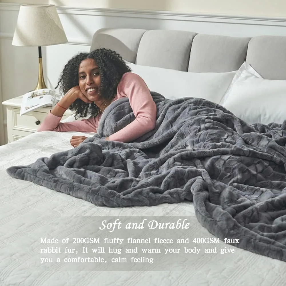 Krifey Oversized Faux Fur Blanket, Super Soft Cozy Blanket, Luxury Fluffy Throw Blanket Fuzzy Bed Throw Gray 60" x 80"